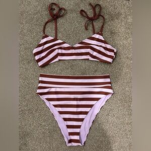 Aerie Striped High Waisted Bikini Bathing Suit Size Xl